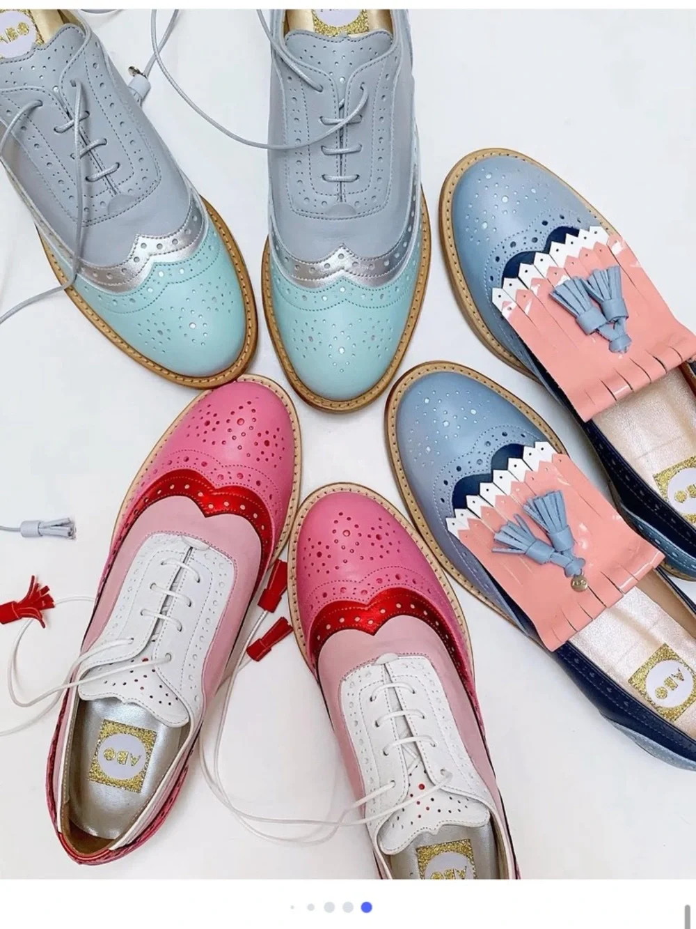 Patent Leather Tri-Tone Tassel Brogues — Red, Pink & White - Picture 4 of 12
